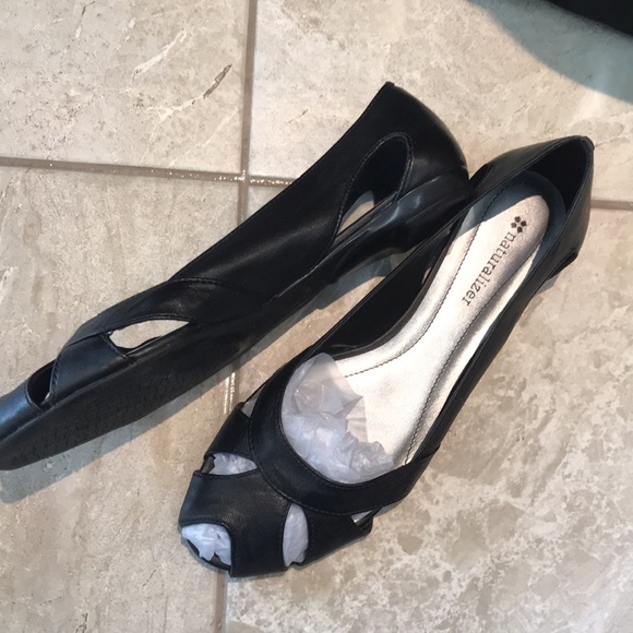 Naturlizer Peep Toe Cut Out Summer Flats, Black - Picture 2 of 13